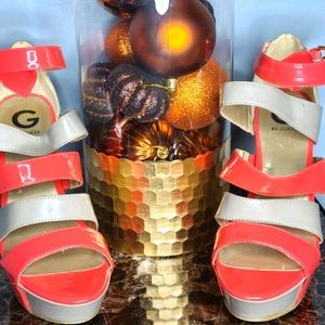 Guess Pink and Tan Open Toe Strappy Heels